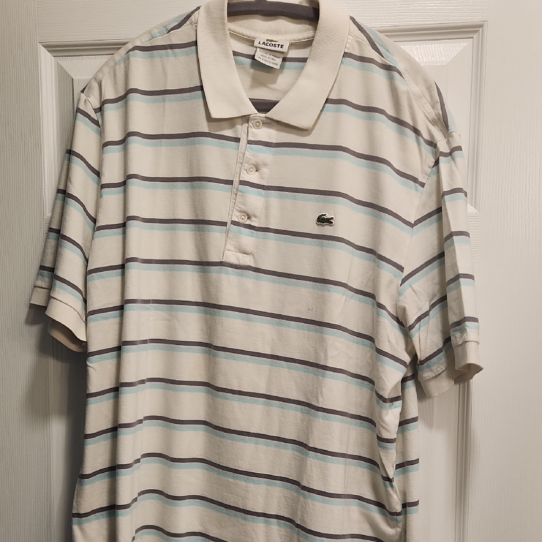 Lacoste White And Blue Striped Polo Shirt